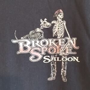 NEW Broken Spoke Saloon Biker Bar Skeleton & Dog Biker Black Gildan T-Shirt XL